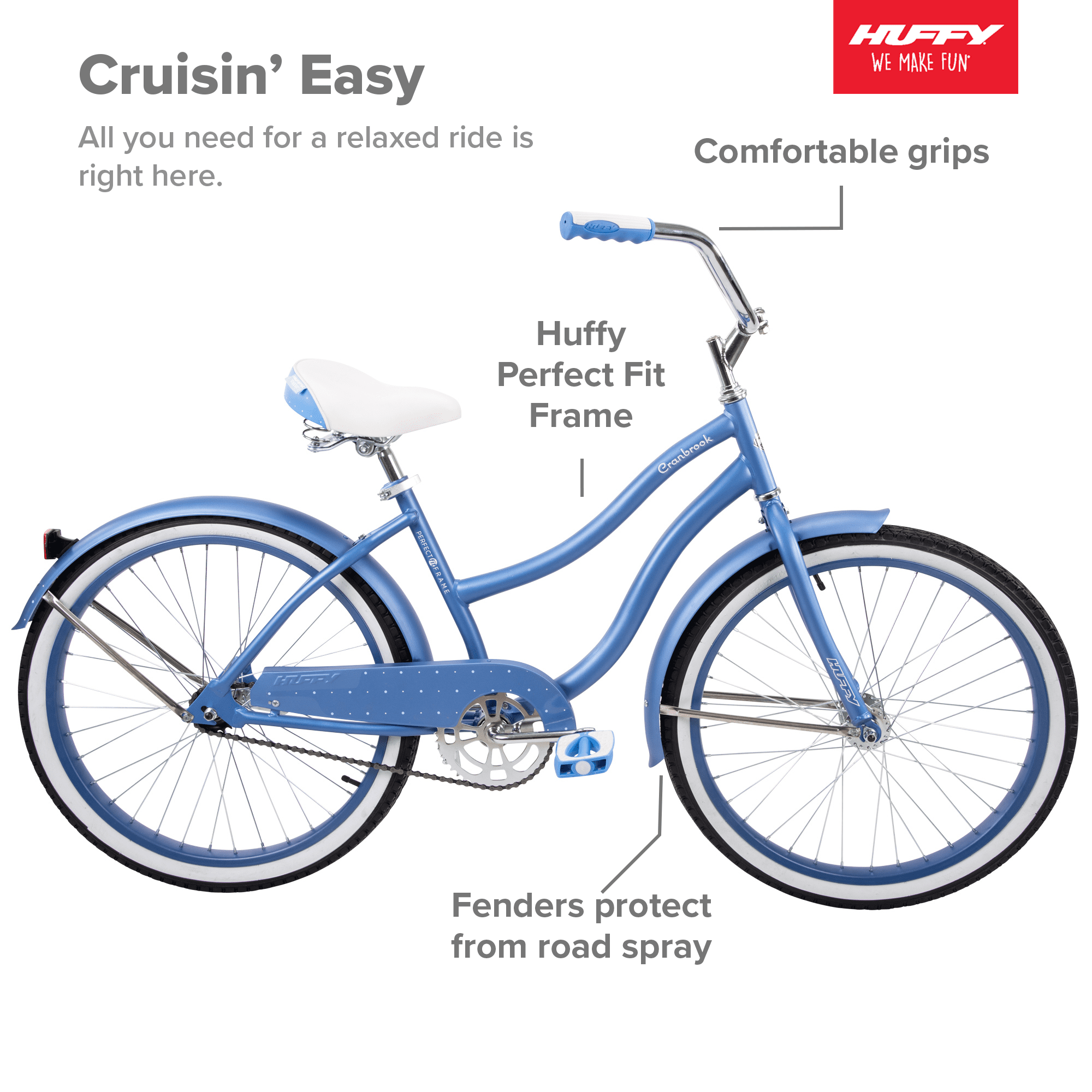 24 Cranbrook Girls' Cruiser Bike with Perfect Fit Frame. Periwinkle