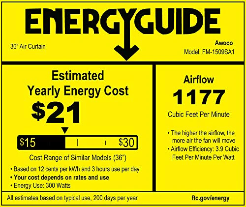 Awoco 36 Super Power 2 Speeds 1200CFM Commercial Indoor Air Curtain