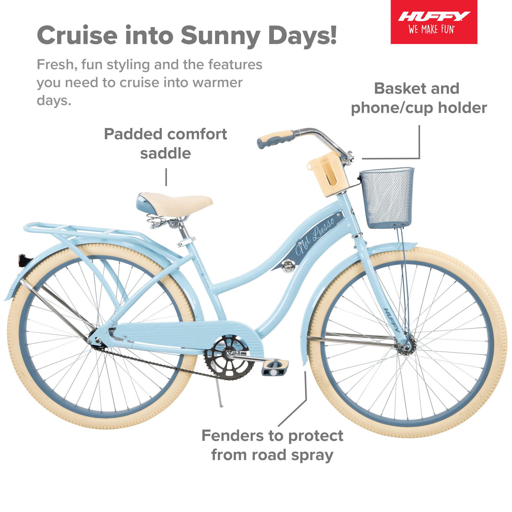 Nel Lusso Classic Cruiser Bike with Perfect Fit Frame. Women's. Light Blue. 26 Inch